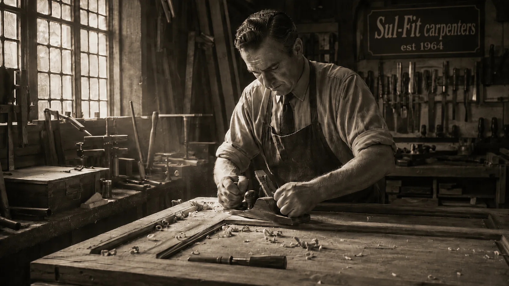 Traditional carpenter in workshop